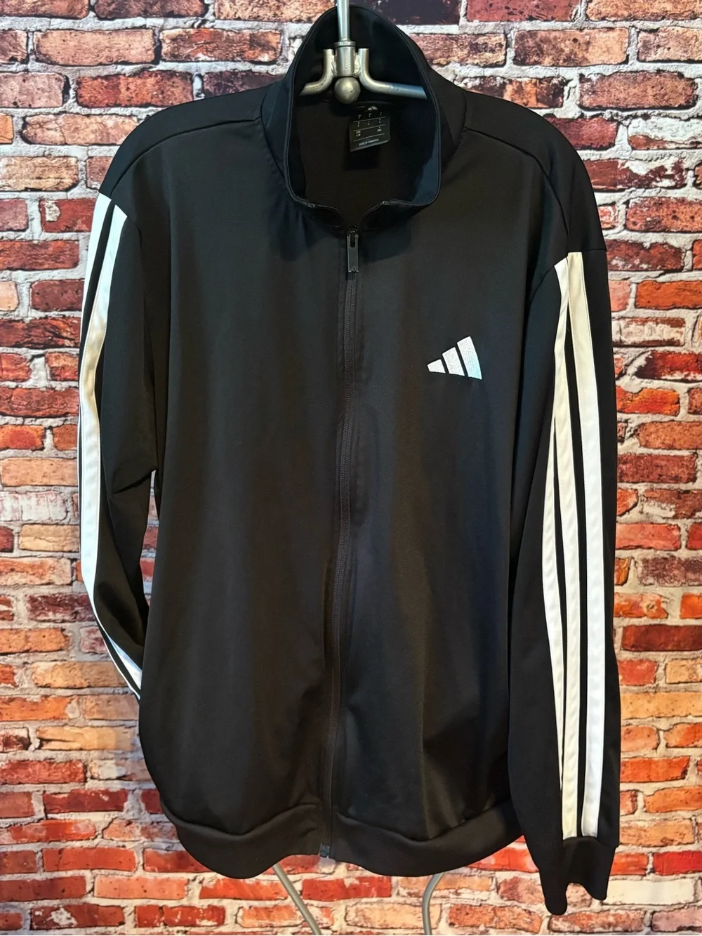 adidas Men’s Black Track Suit Jacket and Joggers with 3 White Stripes Size Large
